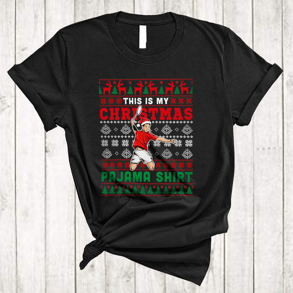 MacnyStore - This Is My Christmas Pajama Shirt, Cool Sweater Santa Badminton Player, Sport Team X-mas T-Shirt