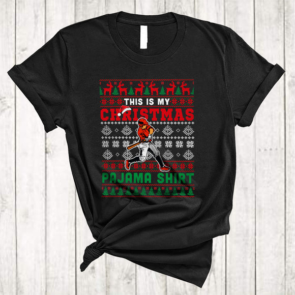 MacnyStore - This Is My Christmas Pajama Shirt, Cool Sweater Santa Baseball Softball Player, Sport Team X-mas T-Shirt