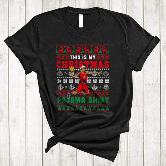 MacnyStore - This Is My Christmas Pajama Shirt, Cool Sweater Santa Basketball Player, Sport Team X-mas T-Shirt