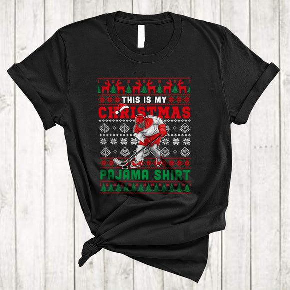 MacnyStore - This Is My Christmas Pajama Shirt, Cool Sweater Santa Hockey Player, Sport Team X-mas T-Shirt
