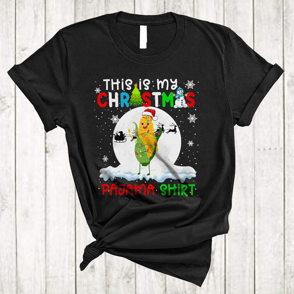 MacnyStore - This Is My Christmas Pajama Shirt, Fantastic X-mas Lights Santa Corn, Vegetable Vegan Food T-Shirt