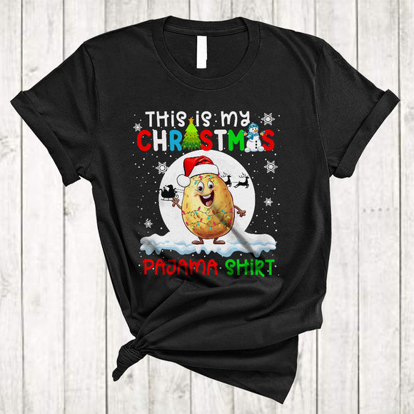 MacnyStore - This Is My Christmas Pajama Shirt, Fantastic X-mas Lights Santa Potato, Vegetable Vegan Food T-Shirt