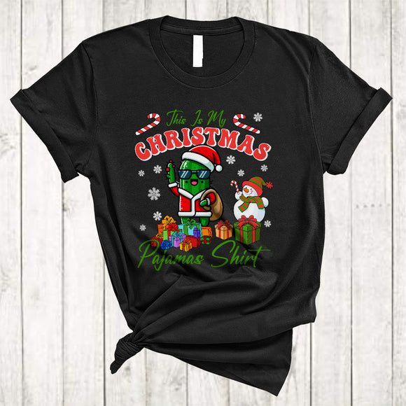 MacnyStore - This Is My Christmas Pajama Shirt, Funny Joyful Santa Cactus Lover, Snowman X-mas Group T-Shirt