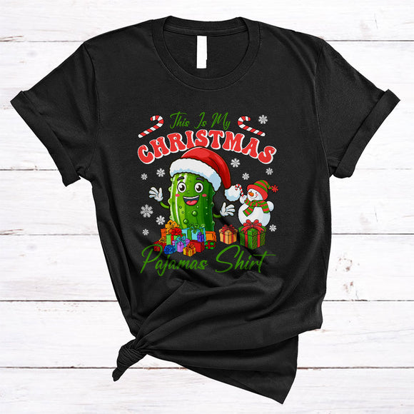 MacnyStore - This Is My Christmas Pajama Shirt, Humorous Cool Santa Pickles, X-mas Snowman Snow T-Shirt