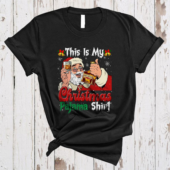 MacnyStore - This Is My Christmas Pajama Shirt, Humorous Santa Drinking Bourbon, Drinking Drunk X-mas T-Shirt
