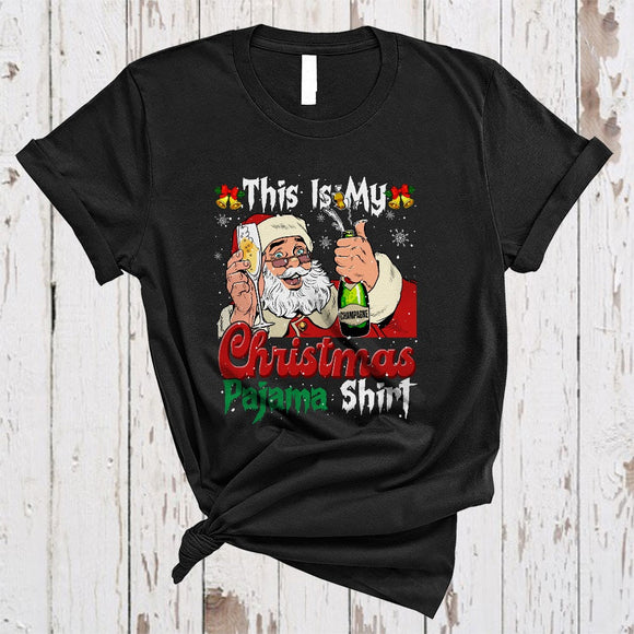 MacnyStore - This Is My Christmas Pajama Shirt, Humorous Santa Drinking Champagne, Drinking Drunk X-mas T-Shirt