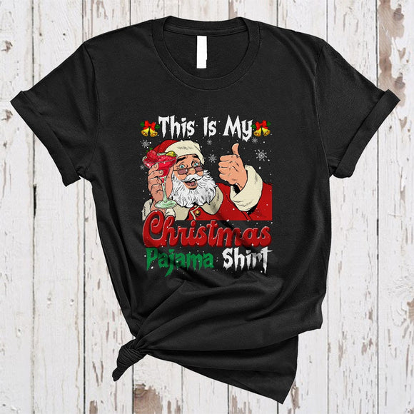 MacnyStore - This Is My Christmas Pajama Shirt, Humorous Santa Drinking Cocktail, Drinking Drunk X-mas T-Shirt