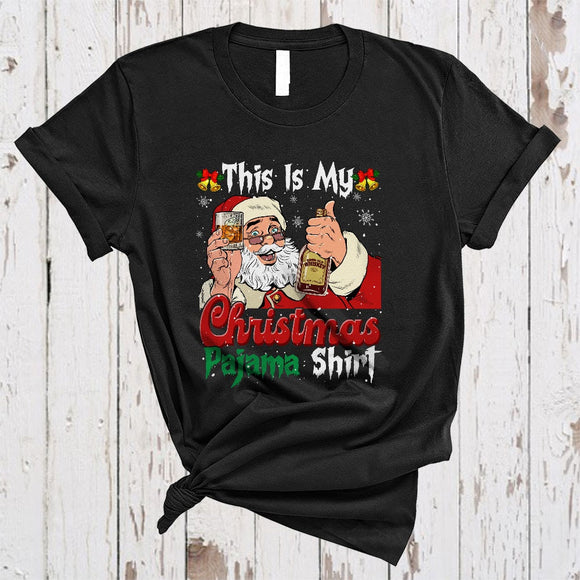 MacnyStore - This Is My Christmas Pajama Shirt, Humorous Santa Drinking Whiskey, Drinking Drunk X-mas T-Shirt