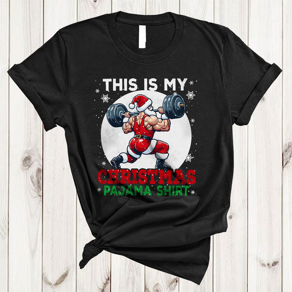 MacnyStore - This Is My Christmas Pajama Shirt, Joyful Santa Weightlifting Lover, X-mas Lights Workout T-Shirt