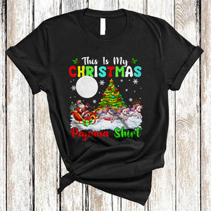 MacnyStore - This Is My Christmas Pajama Shirt, Lovely Awesome X-mas Unicorn Lover, Santa Reindeer Sleigh T-Shirt