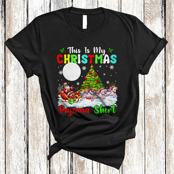 MacnyStore - This Is My Christmas Pajama Shirt, Lovely Awesome X-mas Unicorn Lover, Santa Reindeer Sleigh T-Shirt