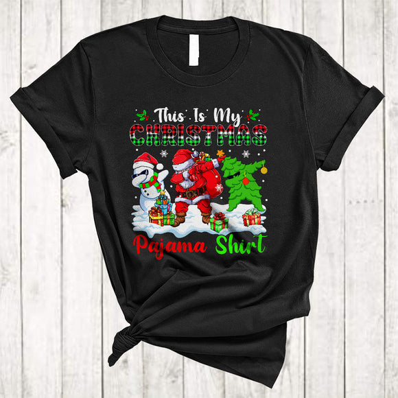 MacnyStore - This Is My Christmas Pajama Shirt, Lovely Dabbing Santa Snowman X-mas Tree, Plaid Family Group T-Shirt