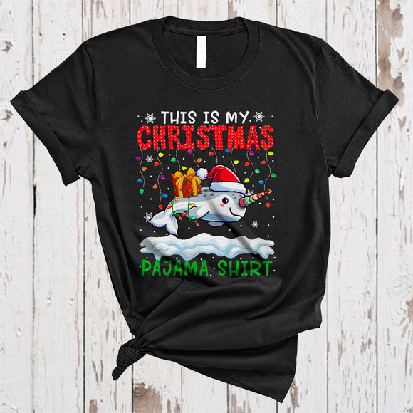 MacnyStore - This Is My Christmas Pajama Shirt, Wonderful X-mas Lights Santa Narwhal, Matching Sea Animal T-Shirt