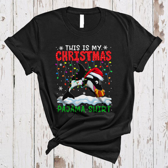 MacnyStore - This Is My Christmas Pajama Shirt, Wonderful X-mas Lights Santa Orca, Matching Sea Animal T-Shirt