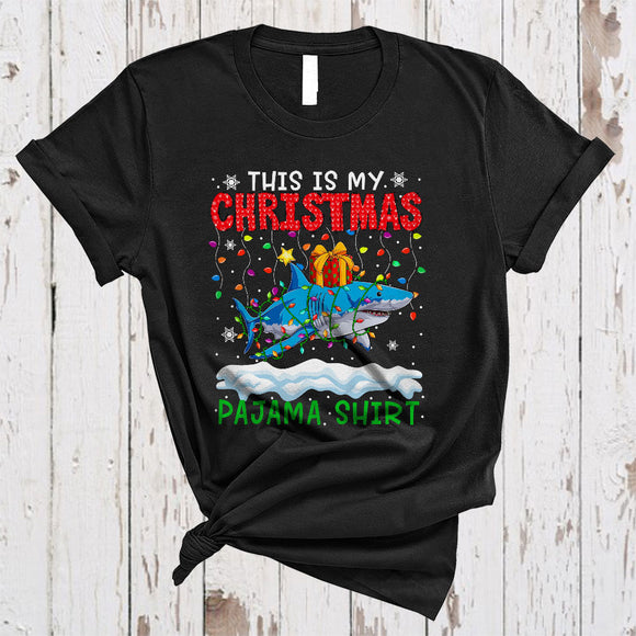 MacnyStore - This Is My Christmas Pajama Shirt, Wonderful X-mas Lights Santa Shark, Matching Sea Animal T-Shirt