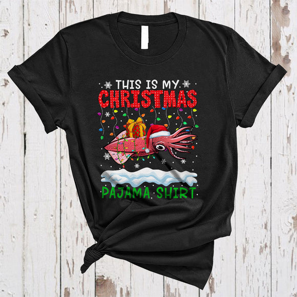 MacnyStore - This Is My Christmas Pajama Shirt, Wonderful X-mas Lights Santa Squid, Matching Sea Animal T-Shirt