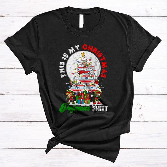 MacnyStore - This Is My Christmas Pajamas Shirt, Joyful Ambulance X-mas Tree Lights, ELF Dabbing Group T-Shirt