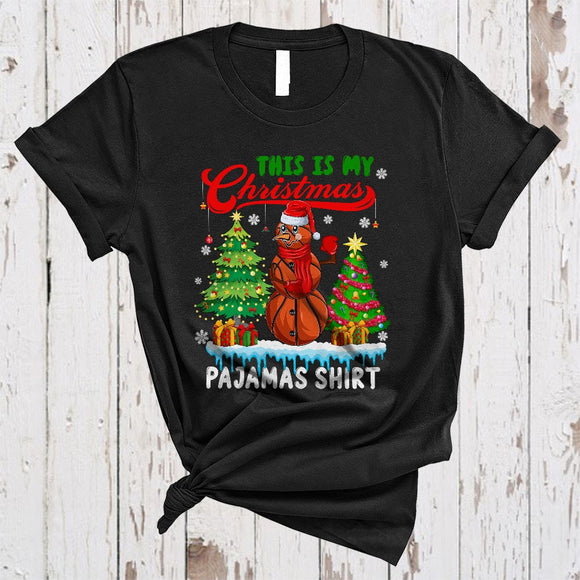 MacnyStore - This Is My Christmas Pajamas Shirt, Lovely X-mas Tree Snowman Basketball, Sport Player Team T-Shirt