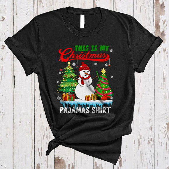 MacnyStore - This Is My Christmas Pajamas Shirt, Lovely X-mas Tree Snowman Ice Hockey, Sport Player Team T-Shirt