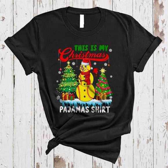 MacnyStore - This Is My Christmas Pajamas Shirt, Lovely X-mas Tree Snowman Softball, Sport Player Team T-Shirt