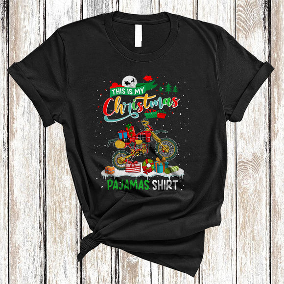 MacnyStore - This Is My Christmas Pajamas Shirt, Wonderful X-mas Plaid Santa Dirt Bikes Riding, Family Group T-Shirt