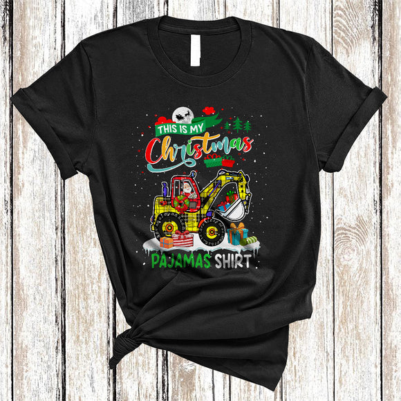 MacnyStore - This Is My Christmas Pajamas Shirt, Wonderful X-mas Plaid Santa Excavator Driver, Family Group T-Shirt