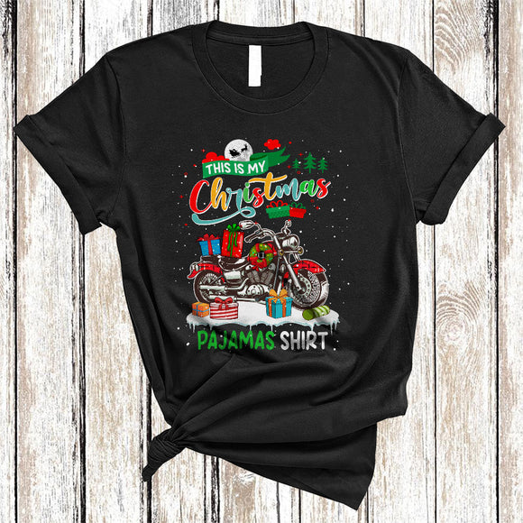 MacnyStore - This Is My Christmas Pajamas Shirt, Wonderful X-mas Plaid Santa Motorcycles Riding, Family Group T-Shirt