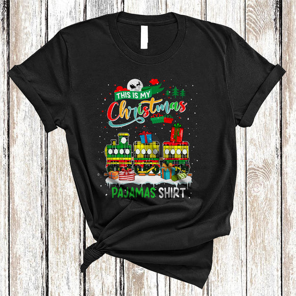 MacnyStore - This Is My Christmas Pajamas Shirt, Wonderful X-mas Plaid Santa Train Driver, Family Group T-Shirt