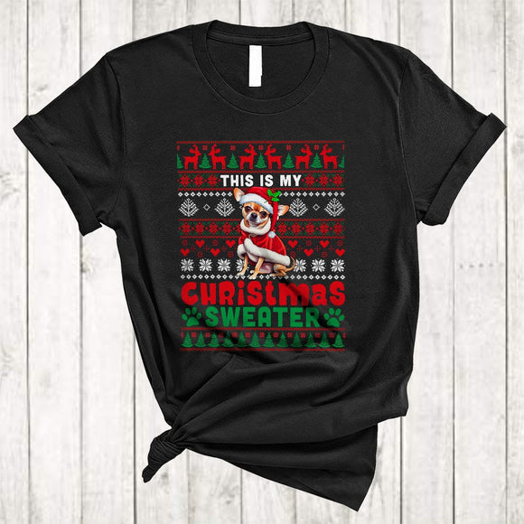 MacnyStore - This Is My Christmas Sweater, Adorable X-mas Snow Santa Chihuahua, Snow Pajama Family T-Shirt