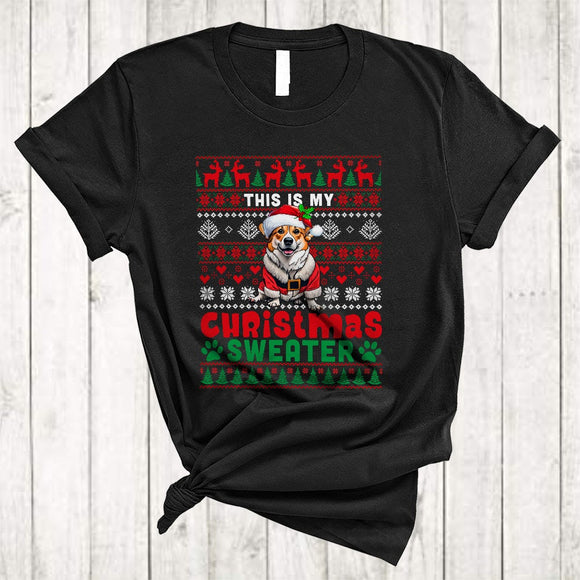 MacnyStore - This Is My Christmas Sweater, Adorable X-mas Snow Santa Corgi, Snow Pajama Family T-Shirt