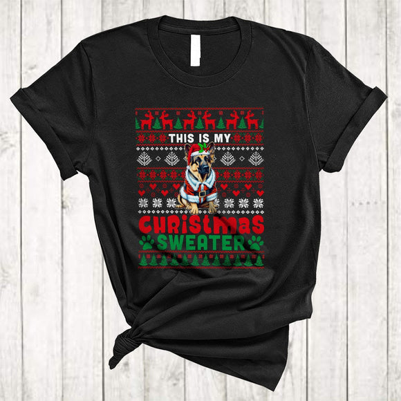 MacnyStore - This Is My Christmas Sweater, Adorable X-mas Snow Santa German Shepherd, Snow Pajama Family T-Shirt