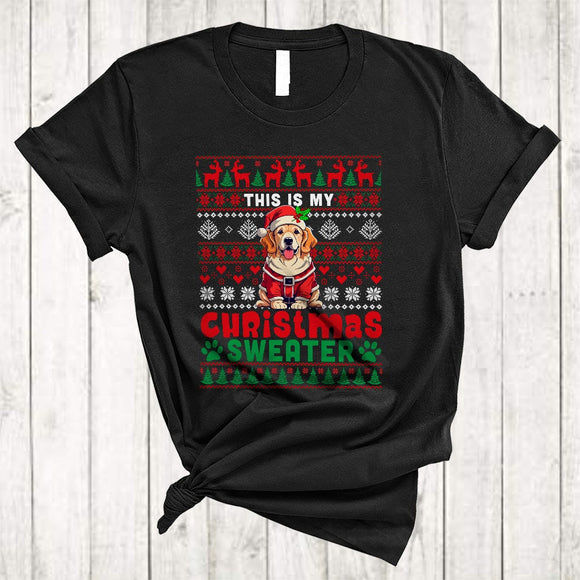 MacnyStore - This Is My Christmas Sweater, Adorable X-mas Snow Santa Golden Retriever, Snow Pajama Family T-Shirt