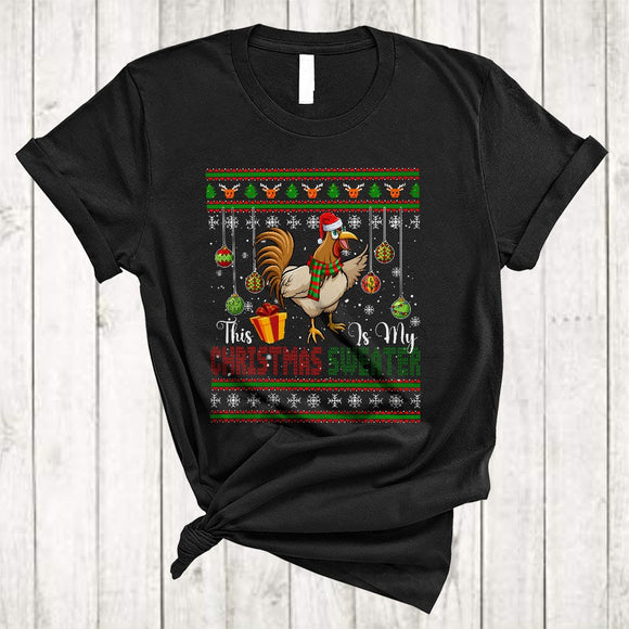 MacnyStore - This Is My Christmas Sweater, Cute X-mas Chicken Santa, Snow Matching Animal Lover T-Shirt