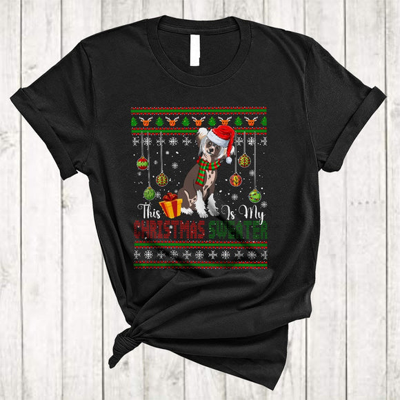 MacnyStore - This Is My Christmas Sweater, Cute X-mas Chinese Crested Santa, Snow Matching Animal Lover T-Shirt