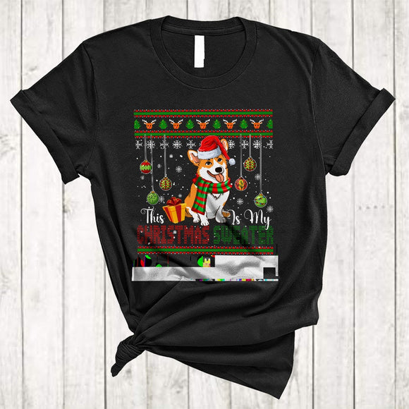 MacnyStore - This Is My Christmas Sweater, Cute X-mas Corgi Santa, Snow Matching Animal Lover T-Shirt