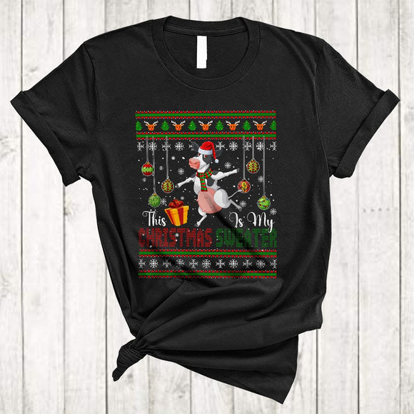 MacnyStore - This Is My Christmas Sweater, Cute X-mas Cow Santa, Snow Matching Animal Lover T-Shirt