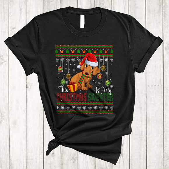 MacnyStore - This Is My Christmas Sweater, Cute X-mas Dachshund Santa, Snow Matching Animal Lover T-Shirt