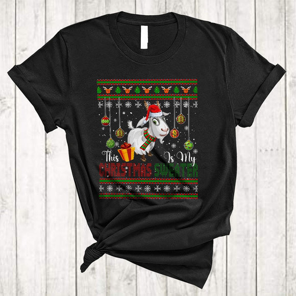 MacnyStore - This Is My Christmas Sweater, Cute X-mas Goat Santa, Snow Matching Animal Lover T-Shirt