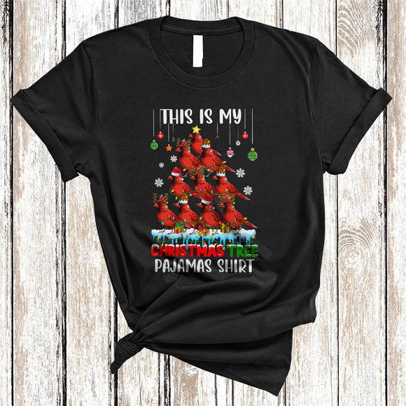 MacnyStore - This Is My Christmas Tree Pajamas Shirt Cute Cool Xmas Tree Santa ELF Reindeer Cardinal Bird T-Shirt