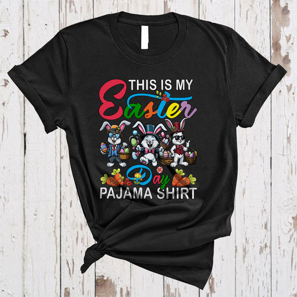 MacnyStore - This Is My Easter Day Pajama Shirt, Adorable Easter Three Bunnies Hunting Eggs, Family Group T-Shirt