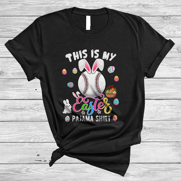 MacnyStore - This Is My Easter Pajama Shirt, Lovely Easter Day Baseball Player Bunny, Matching Sport Team T-Shirt