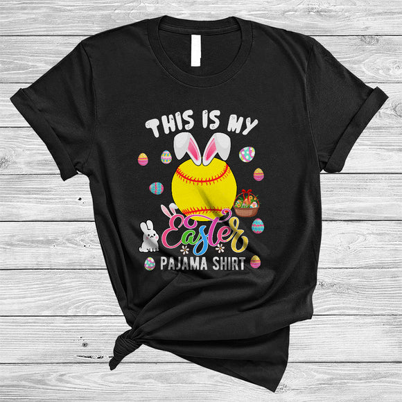 MacnyStore - This Is My Easter Pajama Shirt, Lovely Easter Day Softball Player Bunny, Matching Sport Team T-Shirt
