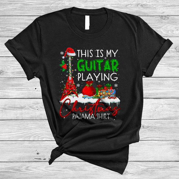 MacnyStore - This Is My Guitar Playing Christmas Pajama Shirt, Joyful Guitarist Guitar, X-mas Lights Snow T-Shirt