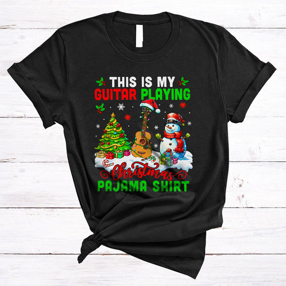 MacnyStore - This Is My Guitar Playing Christmas Pajama Shirt, Joyful X-mas Tree Guitar, Santa Snowman T-Shirt