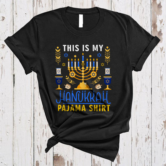 MacnyStore - This Is My Hanukkah Pajama Shirt, Awesome Chanukah Jewish Menorah Light, Family Pajama Group T-Shirt