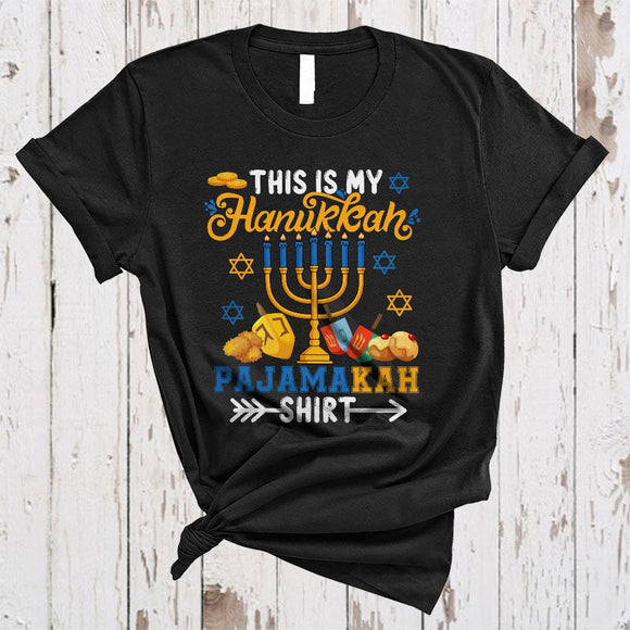 MacnyStore - This Is My Hanukkah Pajamakah Shirt, Awesome Chanukah Menorah, Jewish Dreidel Family T-Shirt