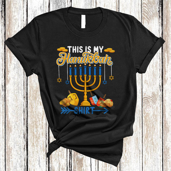 MacnyStore - This Is My Hanukkah Shirt, Cool Happy Hanukah Menorah, Matching Chanukah Dreidel Lover T-Shirt