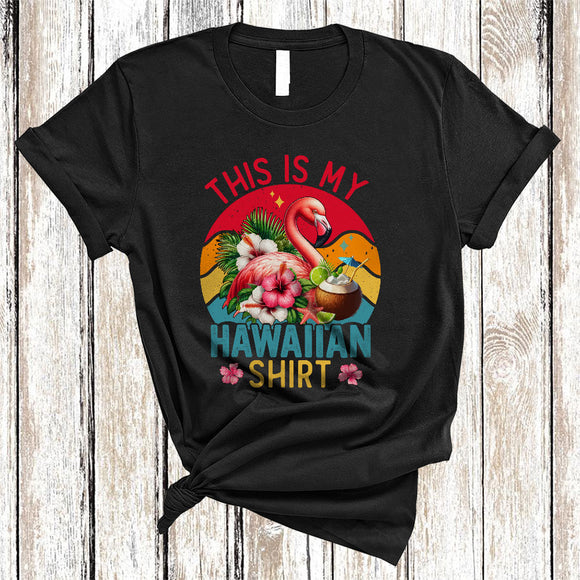 MacnyStore - This Is My Hawaiian Shirt, Vintage Retro Flowers Flamingo Lover, Summer Vacation Hawaii Lover T-Shirt