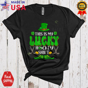 MacnyStore - This Is My Lucky Hockey Shirt Cute Funny St. Patrick's Day Leprechaun Sport Player Team Lover T-Shirt