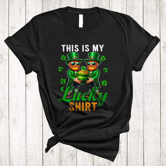 MacnyStore - This Is My Lucky Shirt, Awesome St. Patrick's Day Shamrock Two Irish Men Holding Gold Pot T-Shirt